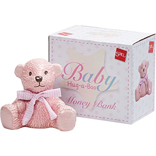 Suki Gifts Hug-a-Boo Spardose Teddybär rosa, Keramik, Babyrosa, 9 x 14.5 x 12.5 cm