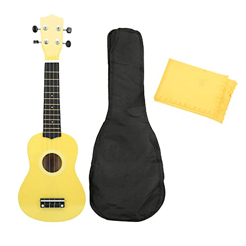 Ukulele Starter Kit, Orchesterinstrument Glossy Soft String Ukulele Beginner Set mit Wischtuch für Konzertsaal für für Musikunterricht(Gelb)