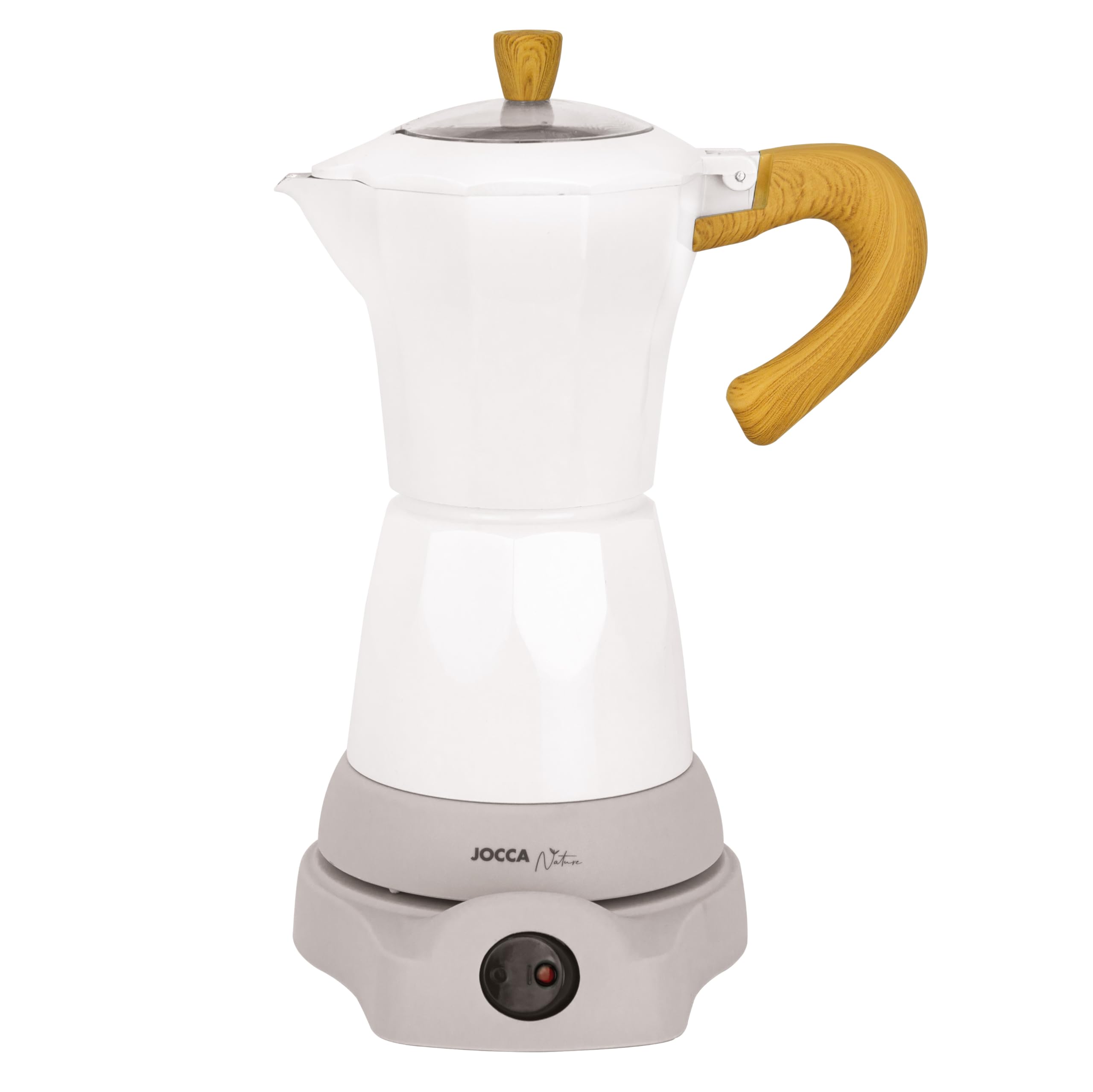 Jocca - Elektrische italienische Kaffeemaschine der Linie Nature | 6 Tassen | Kabelloser Krug | elektrischer Boden | 360° drehbar | Krug mit Kühlgriff | Automatische Abschaltung | Warmhalte| Weiß