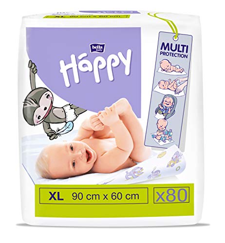 bella baby Happy Wickelunterlagen: Baby Wickelunterlagen für unterwegs 90 x 60 cm im 8er Pack (8 x 10 Stück) - wasserdicht und hygienisch