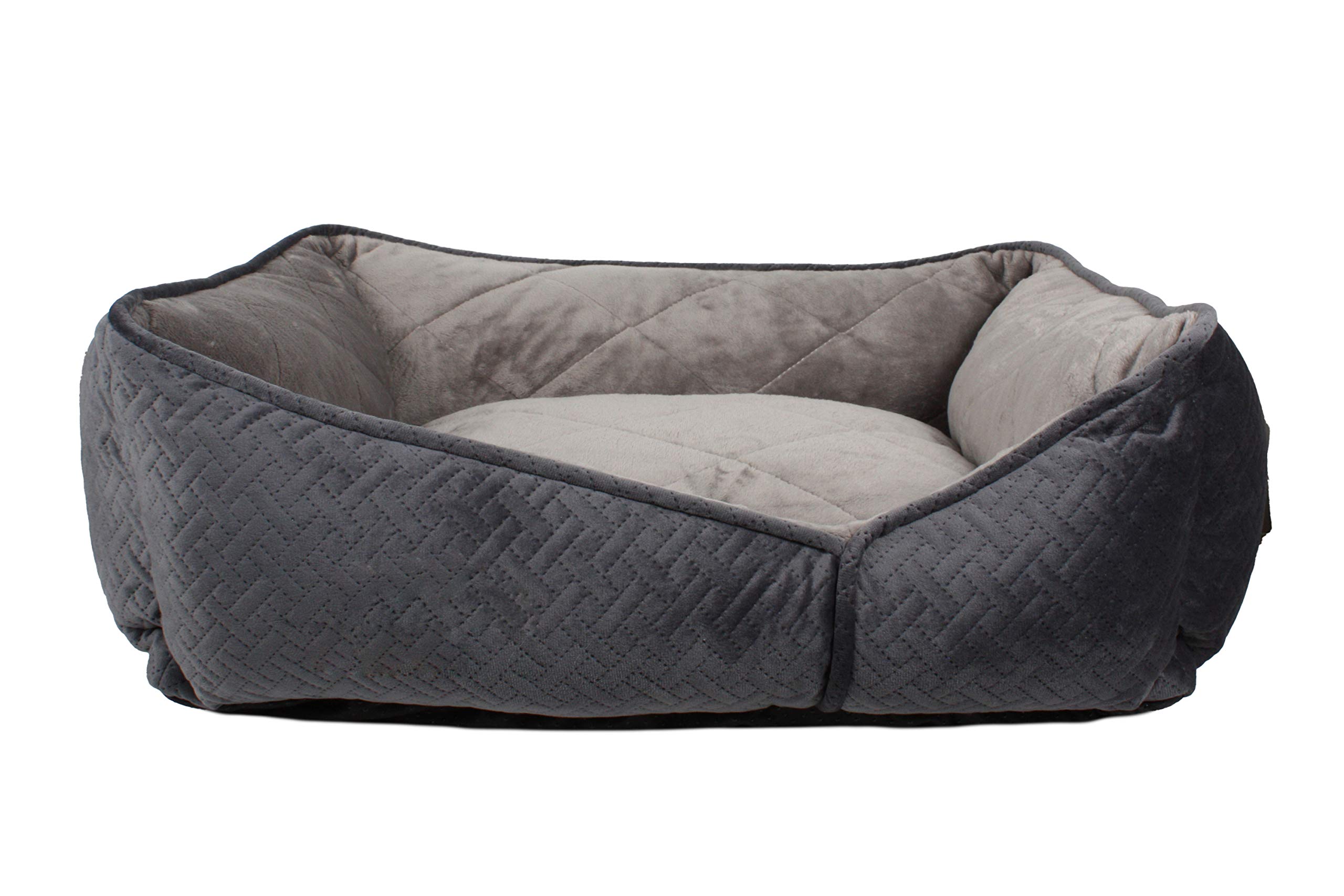 Pet Brands Haustier-Sofa für Hunde/Welpen, luxuriös, superweich, gesteppt, Rutschfester Boden, groß, grau, 70 x 60 x 22 cm