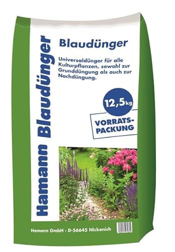 Hamann Blaudünger 12,5 kg - Sack Volldünger Universaldünger - für eine gesunde Ernährung der Pflanzen - Gründliches Wässern nach der Düngung beschleunigt die Düngewirkung