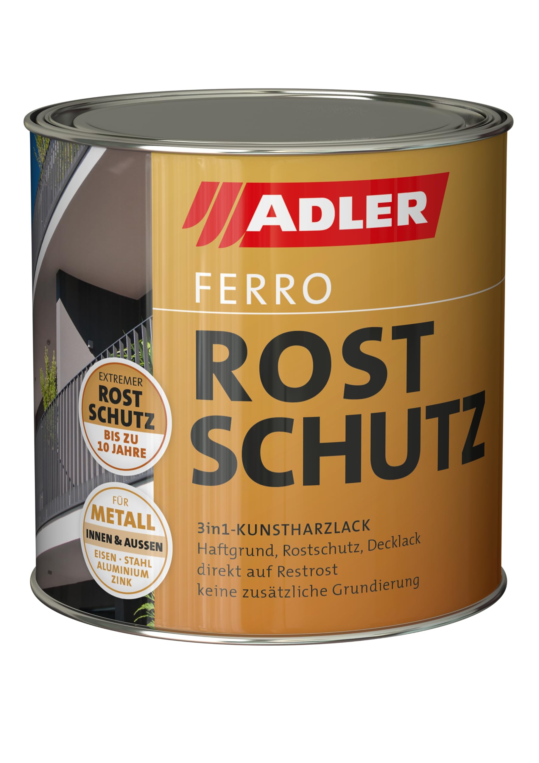 ADLER Ferro Rostschutz - RAL9005 Tiefschwarz 750 ml - Dekorative, beständige Rostschutzfarbe für Eisen, Stahl, Zink und Aluminium im Innen- und Außenbereich - restrostverträglich mit Grundierwirkung