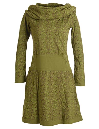 Vishes - Alternative Bekleidung - Bedrucktes Kleid aus Baumwolle mit Schalkragen Olive 38