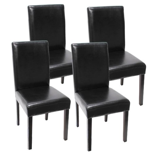 Mendler 4X Esszimmerstuhl Stuhl Küchenstuhl Littau - Kunstleder, schwarz dunkle Beine