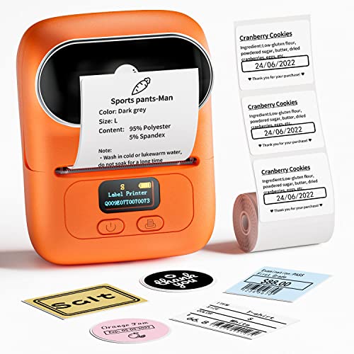Memoking Label Maker M110, Etikettenmaschine mit 1 Etikett, Bluetooth-Etikettenmaschine, Etikettiermaschine kompatibel mit Phomemo, Verwendung zu Hause, im Geschäft, in der Organisation – Orange