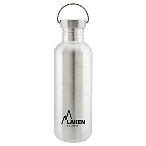 Laken Basic Edelstahlflasche, Trinkflasche Weite Öffnung mit Edelstah Schraubverschluss, BPA frei 1L, Silber