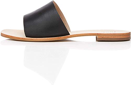FIND Simple Slide Leather, Damen Peeptoe Sandalen, Schwarz (Black Black), 37 EU (4 UK)