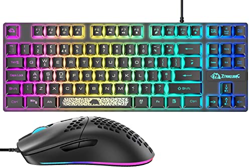 UK-Layout 80% Gaming-Tastatur und -Maus, kabelgebundene RGB-Tastatur mit mechanischem Gefühl + 6400 einstellbare DPI-Gaming-Maus, beleuchtete Tastenkappe, für PS4, PS5, Xbox, PC, Laptop, MAC (Blau)