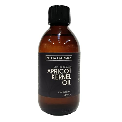 Alucia Organics Zertifiziertes Bio-Aprikosenkernöl, 250 ml, rein, natürlich, kaltgepresst, zertifiziert biologisch, vegan, tierversuchsfrei, für Haut, Gesicht, Körper, Haare, Massage