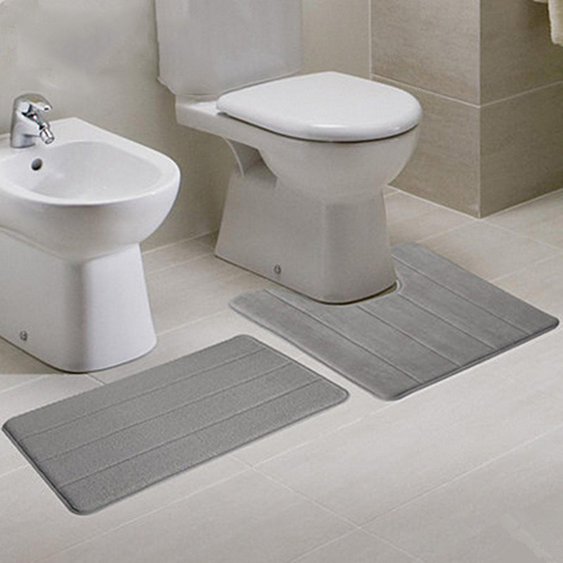 2 x WC-Matten-Set aus super saugfähigem Memory-Schaum, Koralle, Samt, Badezimmerteppich, Fußkissen