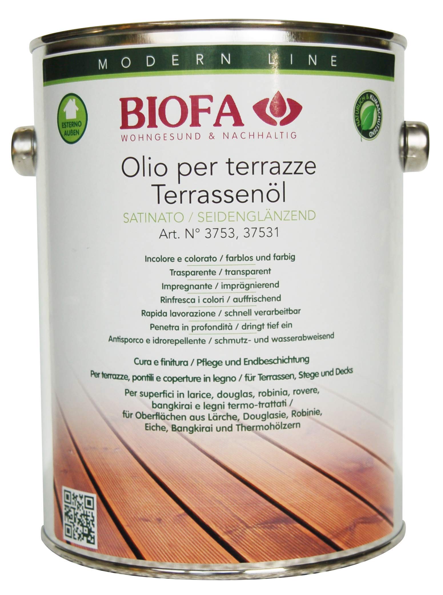 Biofa Terrassenöl farblos - Pflegeöl für Holzterrassen, Terrassendielen aus Holz (2,5 Liter)
