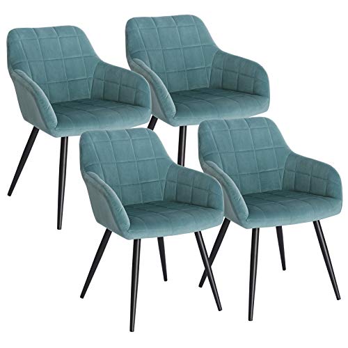 WOLTU 4 x Esszimmerstühle 4er Set Esszimmerstuhl Küchenstuhl Polsterstuhl Design Stuhl mit Armlehne, mit Sitzfläche aus Samt, Gestell aus Metall, Türkis, BH93ts-4