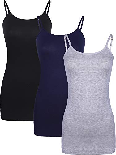 WILLBOND 3-teiliges Damen-Tanktop mit verstellbaren Spaghettiträgern, Schwarz, Dunkelblau und Grau, X-Groß