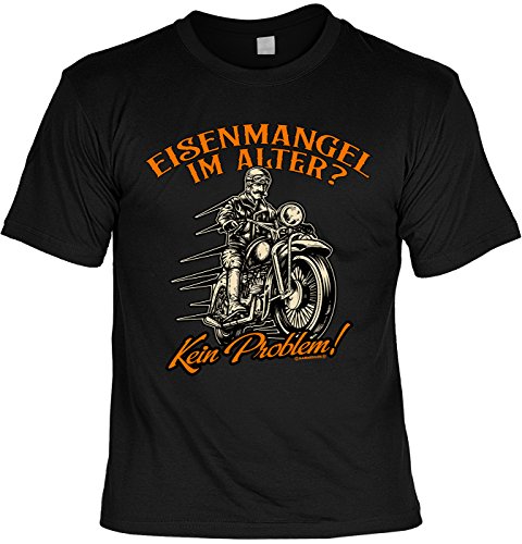 Biker T-Shirt für Herren - Eisenmangel im Alter - Kein Problem - Männer Shirts schwarz lustiges Geschenk-Set Bedruckt mit Biker-Urkunde