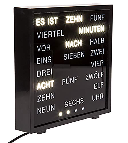 Out of the blue 79/3263 Uhr mit Wort Anzeige deutsch, ca. 16,5 x 16,5 cm aus Kunststoff, mit Adapter, schwarz, 16,5x16,5cm