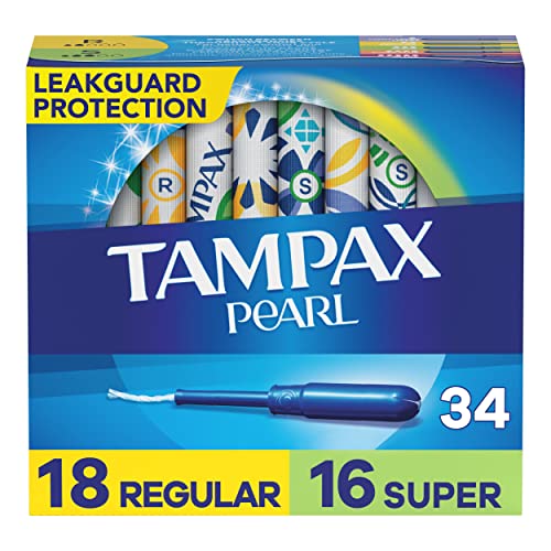 Tampax Pearl Tampons, normale/super Saugfähigkeit mit LeakGuard-Geflecht, Duo-Pack, geruchlos, 34 Stück