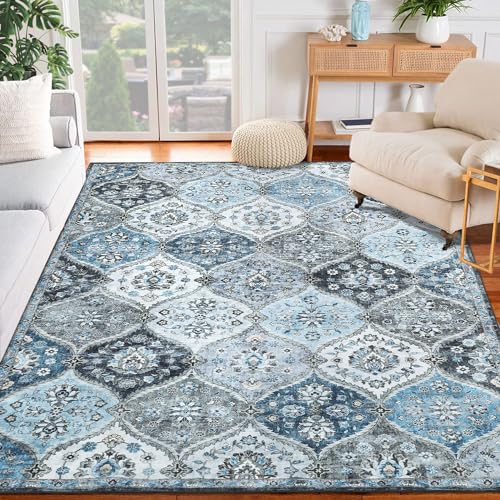 FairOnly Waschbarer Teppich, marokkanischer Teppich, Schlafzimmer, Wohnzimmer, orientalischer Teppich, groß, floraler Teppich, weich, Vintage-Teppich, rutschfeste Unterseite, schmutzabweisend, für