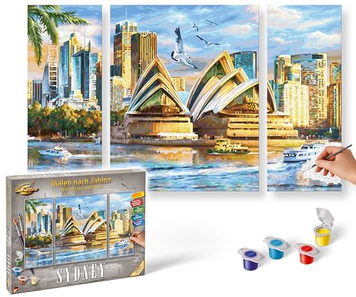 Schipper 609260909 Malen nach Zahlen – Sydney - Bilder malen für Erwachsene, inklusive Pinsel und Acrylfarben, Triptychon, 50 x 80 cm