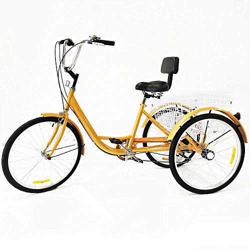 OUKANING 24 Zoll Dreirad für Erwachsene 6 Gänge Cruise Cityräder Tricycle 3 Rad Erwachsene Dreirad mit Einkaufskorb City Fahrrad