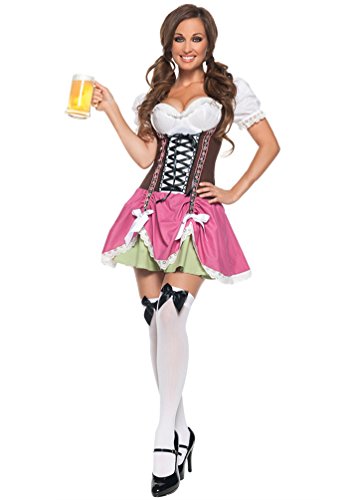 YOUJIA Damen Dirndl Oktoberfest Karneval Kostüm Traditionelles Kleid Halloween Cosplay Trachtenkleid Maid Kostüm (Pink,Eine Größe)