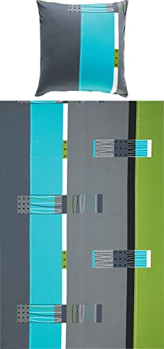 Erwin Müller Bettwäsche, Bettgarnitur, Kissenbezug Mako-Jersey grün-blau-grau Größe 155x200 cm (80x80 cm) - bügelfrei, einlaufsicher, mit praktischem Reißverschluss (weitere Größen)