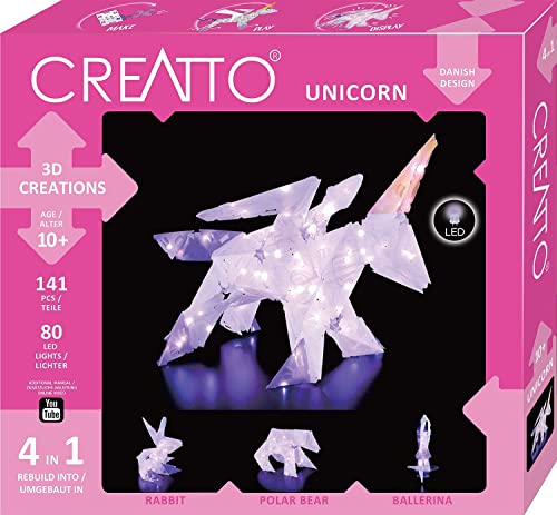 Kosmos 03539 Creatto Einhorn 3D-Leuchtfiguren entwerfen Bastel Set, für Einhorn, Ballerina, Hase oder Eisbär, gestalte deine kreative Zimmer-Deko, 140 Steckteile, 80-tlg. LED-Lichterkette, ab 9 Jahre