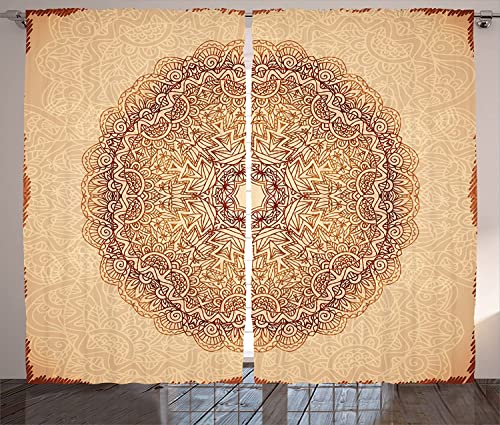 YUANCHENG Mandala Fenstervorhänge Mystisch Meditativer Inner Sign Style Motiv mit Sich wiederholenden Linien Wohnzimmer Schlafzimmer Dekor Vorhang Fenster