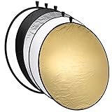 Mantona Faltreflektor (Diffusor) 5 in 1 (110 cm Durchmesser) gold, silber, schwarz, weiß