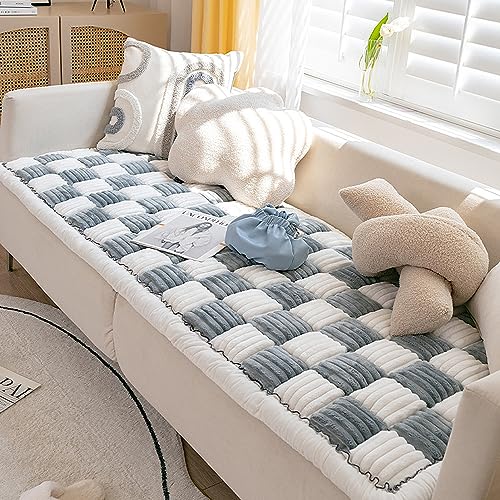 Funnyfuzzy Cream-Coloured Large Plaid Square Pet Mat Bed Couch Cover, Funny Fuzzy Couch Cover, Dog Blankets for Large Dogs for floor pet Couch Cover (27.6x82.7 in,Grey)