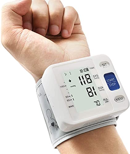 Automatischer Handgelenk Blutdruckmessgerät: Einstellbare Manschette + 2AAA Batterie und Aufbewahrungstasche - Unregelmäßiger Herzschlagdetektor & 99 Messspeicherfunktion & großer LCD-Weiß