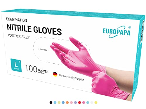 EUROPAPA® 500x Einweghandschuhe Nitrilhandschuhe puderfrei Untersuchungshandschuhe EN455 EN374 latexfrei Einmalhandschuhe Handschuhe in Gr. S, M, L & XL verfügbar (Rosa, L)