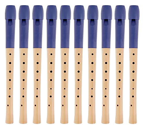 Classic Cantabile Pivella C-Sopran Blockflöte - 10 Flöten aus Ahornholz mit Kopf aus Kunststoff - Deutsche Griffweise - Inkl. Etui, Grifftabelle, Wischerstab und Korkfett - Blau