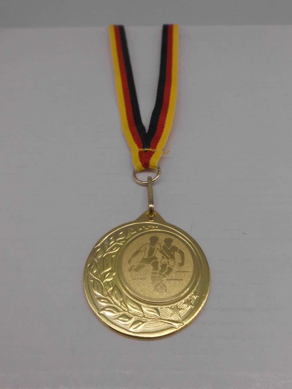 Fanshop Lünen Fußball 20 Stück Medaillen aus Stahl 40mm - inkl. Medaillen-Band - Emblem 25mm - Gold - Turnier - (9283)