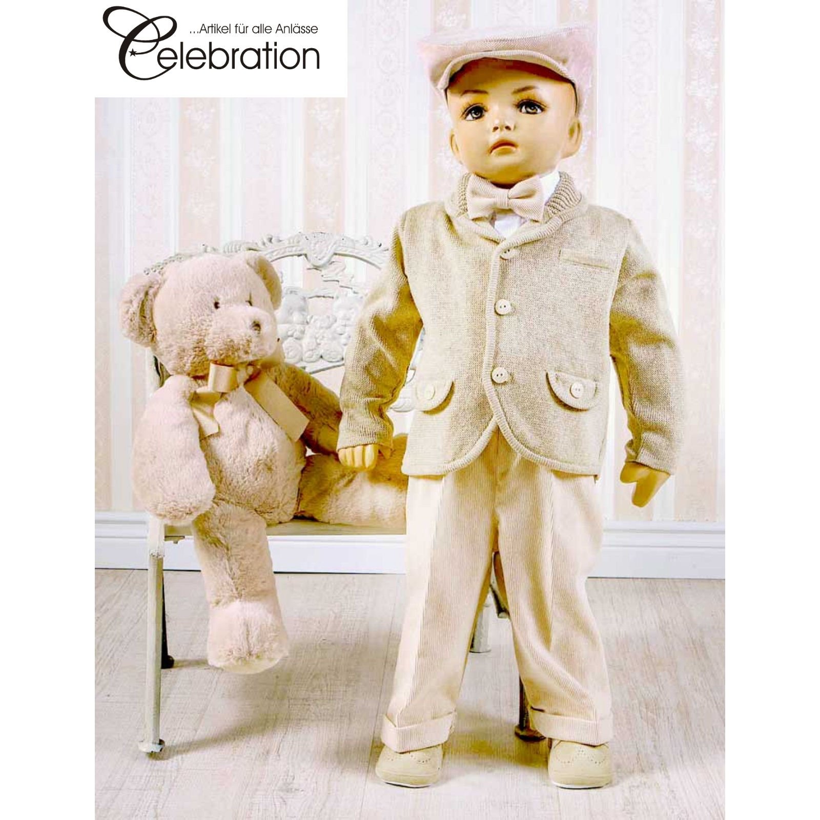 Babyset Taufanzug Anzug für Jungen mit Strickpullover Hose Hemd beige Gr. 80 Modell 4983