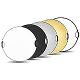 BDDFOTO 110cm 5-in-1 Rund Fotografie Faltreflektor Set Tragebar Diffusor Gold, Silber, Weiß, Schwarz und Transparent Reflektor mit Griff