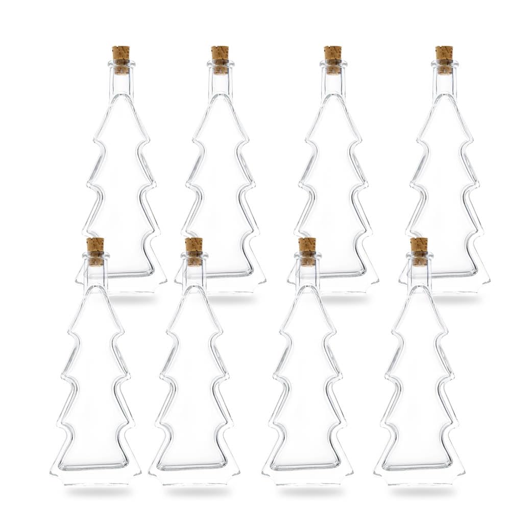 Flaschenbauer Glasflaschen Tannenbaum I 8er Bundle mit einer Füllmenge von 100ml I Tannenbaumflasche mit Korkverschluss I Exklusiv für Weihnachten