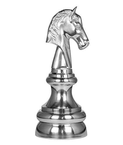 Michael Noll Schachfigur Pferd Springer Schach Figur Deko Aluminium Silber XXL 55 cm