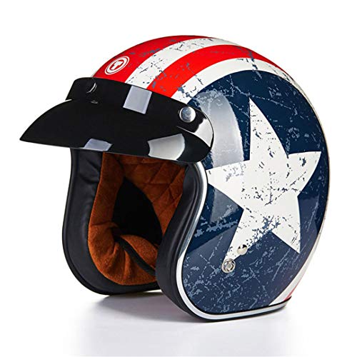 MetHlonsy Retro Lucky Scooter Vintage Open Face Helme Halley Half Moto Captain America L