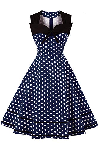 Axoe Damen Polka Dots 60er Jahre Kleid Rockabilly Armellos Navy Gr.44
