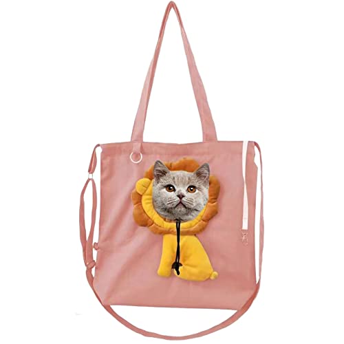 LYNSAY Katzentasche, niedliche Haustier-Segeltuch-Umhängetasche – Schultertasche, tragbare Haustier-Tragetasche, Brusttasche mit elastischer Kordel für kleine Hunde und Katzen, Haustierbedarf