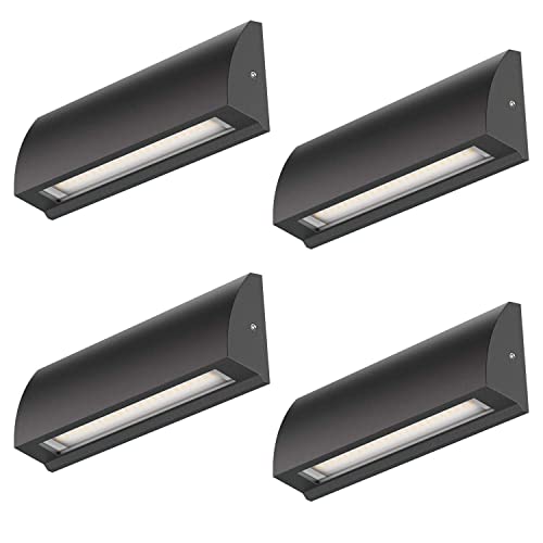 ledscom.de LED Leuchte Segin Treppenlicht für innen und außen, flach, Aufbau, schwarz, kalt-weiß, 400lm, 4 STK.