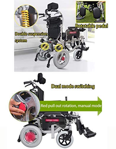 GAXQFEI Elektro-Rollstuhl mit Kopfstütze, zusammenklappbarer Elektro-Rollstuhl, zusammenklappbarem beweglichem Elektro-Rollstuhl, Sitzbreite 45 cm, verstellbare Rückenlehne und Pedale