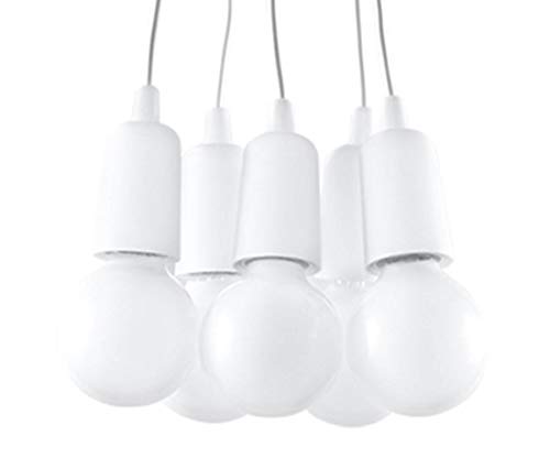 SOLLUX Pendelleuchte DIEGO Einzigartiges Design ohne Schirm Minimalistische Beleuchtung LED Birne für 5 Glühbirnen Weiß