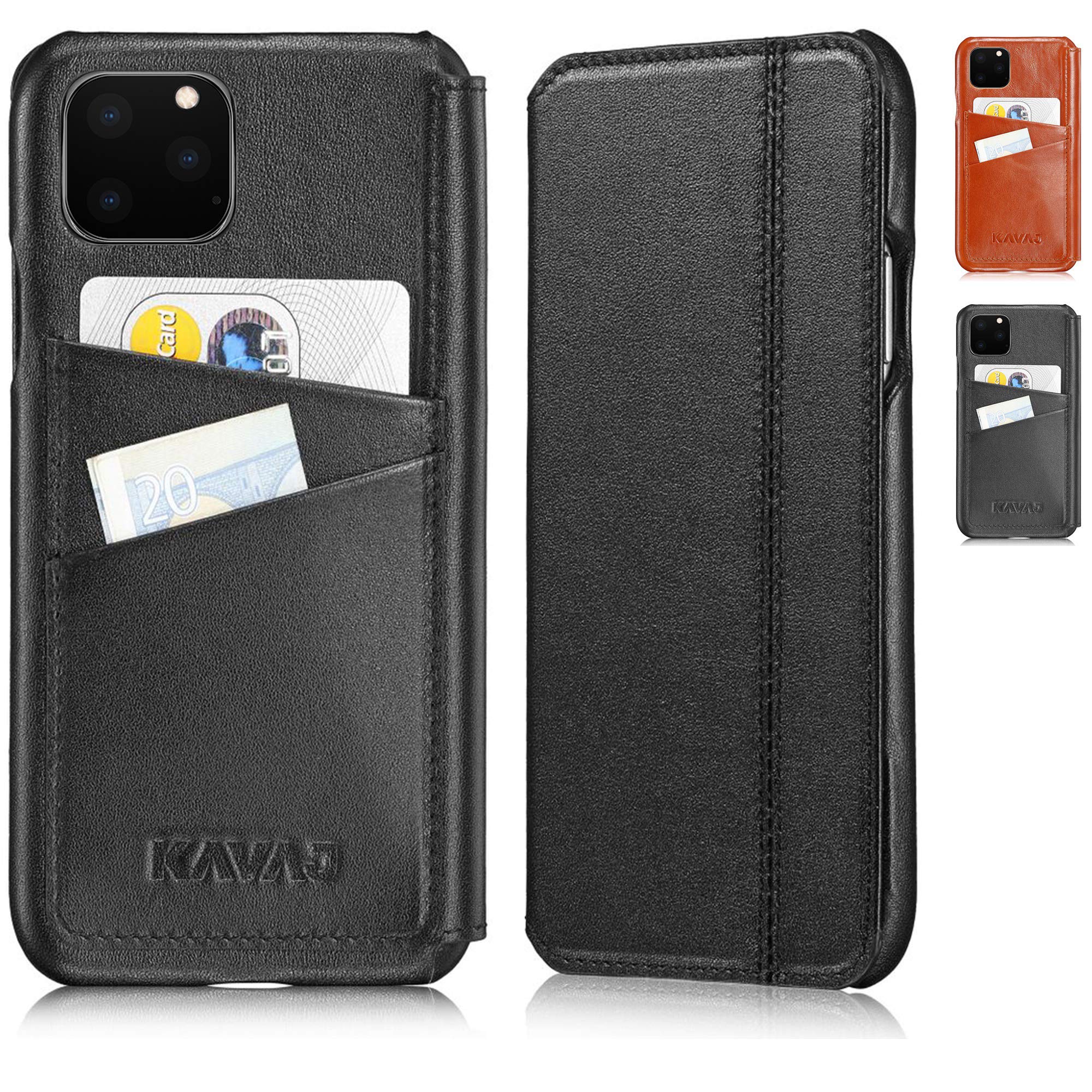 KAVAJ Hülle geeignet für Apple iPhone 11 Pro Max 6.5" Leder - Dallas - Schwarz Handyhülle Case Lederhülle mit Kartenfach