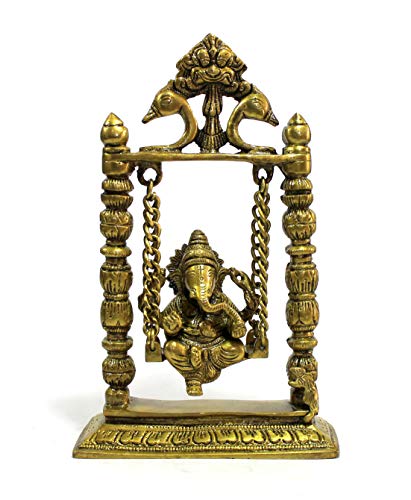 eSplanade 22,9 cm Premium Ganesha Idol auf Messing Swing | Messing Ganesha | Messing Visitenkarte Collectible Handwerk | Räucherstäbchen Pooja Artikel für Home | Home Decor | Messing Decor