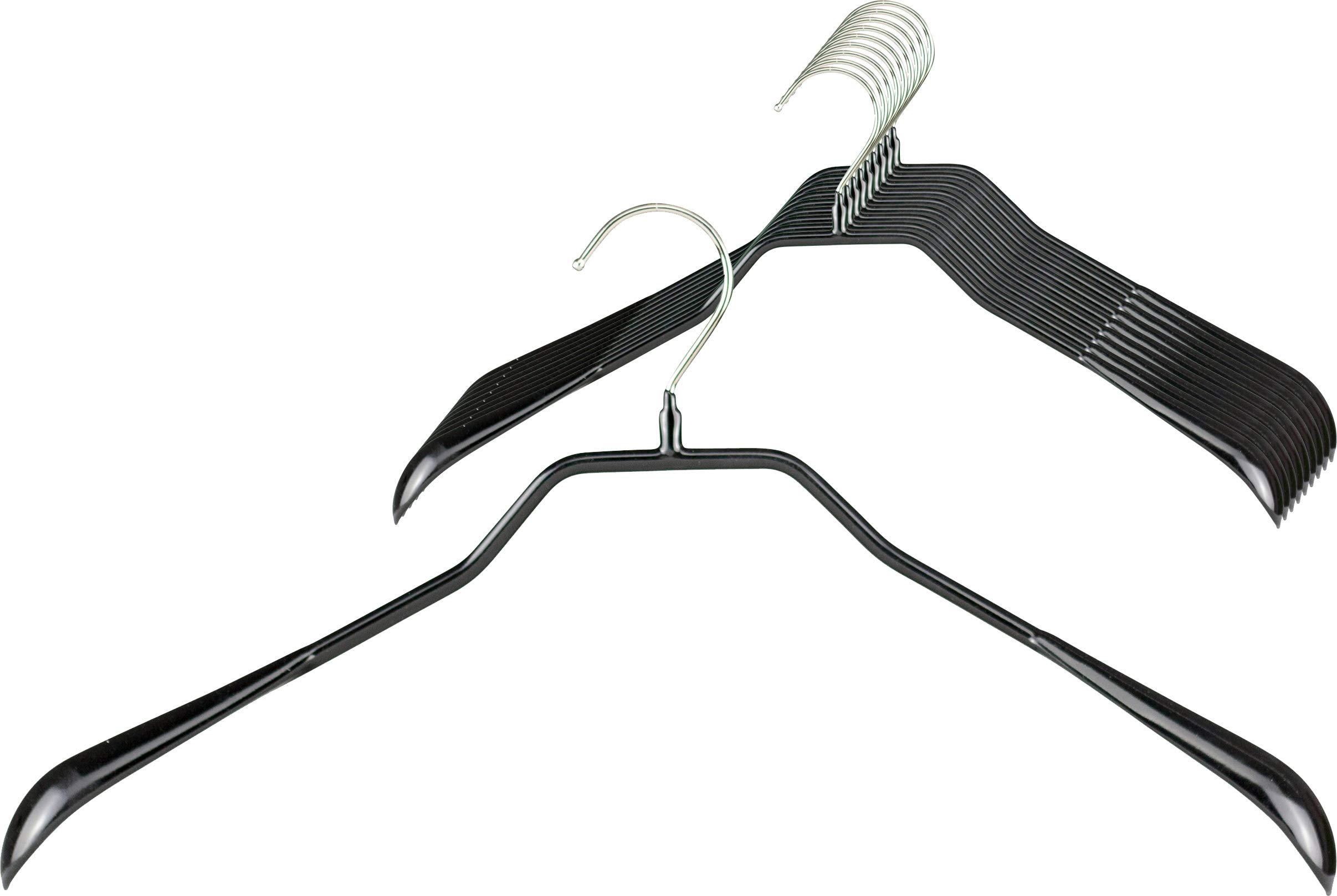 MAWA Kleiderbügel, 10 Stück, körpergeformte Metallbügel für Jacken, Mäntel, Blazer und Jacketts, 360° drehbarer Haken, hochwertige Antirutsch-Beschichtung, 42 cm breit, Schwarz
