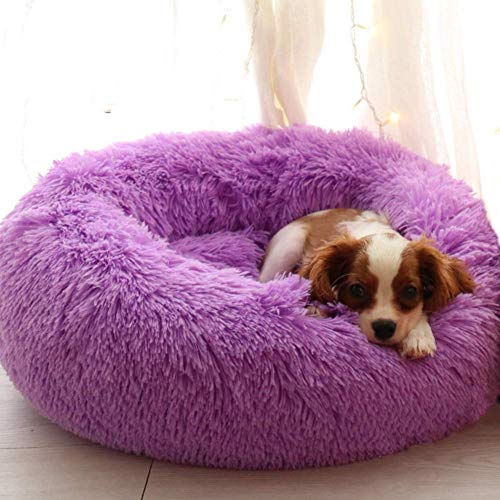 Deluxe Hundebett aus weichem Fell,maschinenwaschbar,selbstwärmender gemütlicher Schlaf mit Weich Kissen für mittelgroße und große Hunde und Katzen-XXXL:120CM-violett