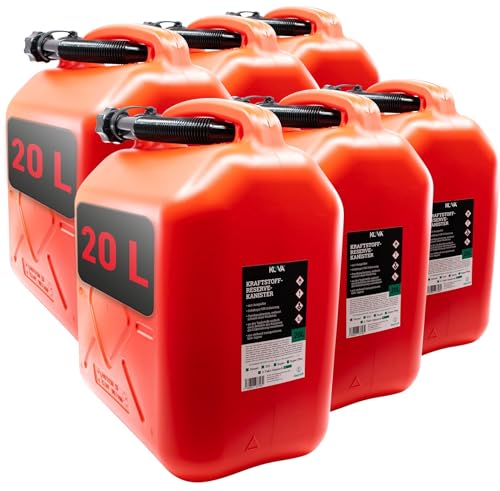 6x 20L Benzinkanister, Auswahl zwischen 5L / 10L / 20L Kraftstoffkanister Reserve Kanister UN-Zulassung ROT