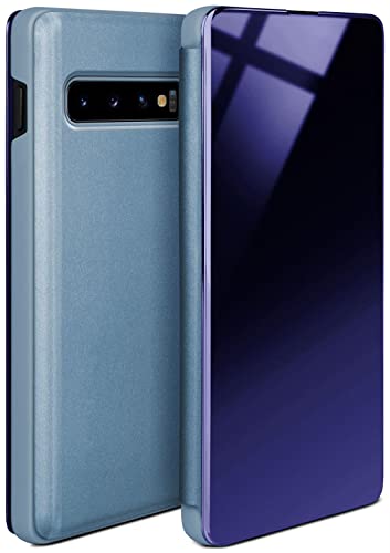 moex Dünne 360° Handyhülle passend für Samsung Galaxy S10 | Transparent bei eingeschaltetem Display - in Hochglanz Klavierlack Optik, Türkis